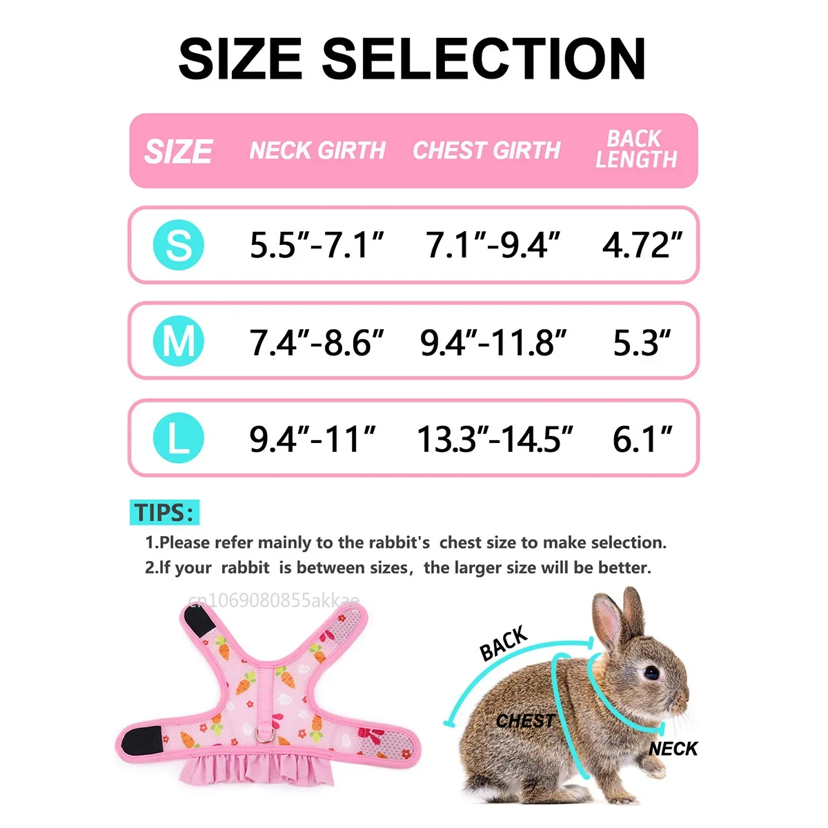 Stylish Printed Rabbit Chest Chest and Back with Cute Radish Print Traction Rope Breathable Collars for Outdoor Use
