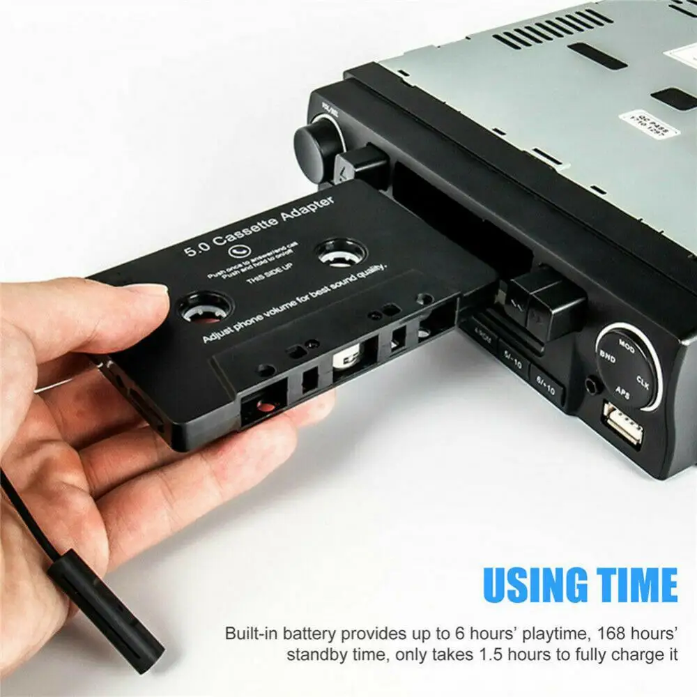 Bluetooth 5.0 Cassette Adapter LED Indicator Bluetooth-compatible Black Built-in Microphone Car Tape Audio Cassette Player