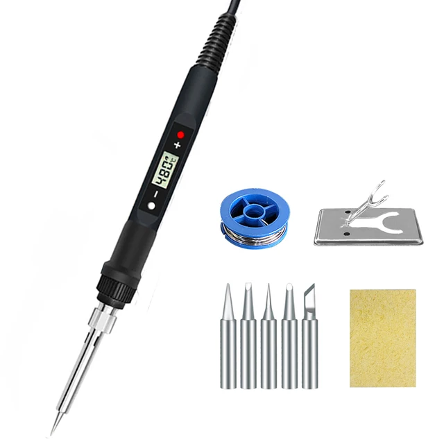 Soldering Iron Set, 60 W Digital Soldering Iron LCD Screen Adjustable Temperature Soldering Iron Kit With 5 Soldering Tips, Soldering Iron Stand, Hot Glue Gun, Soldering Iron Set For Electrical