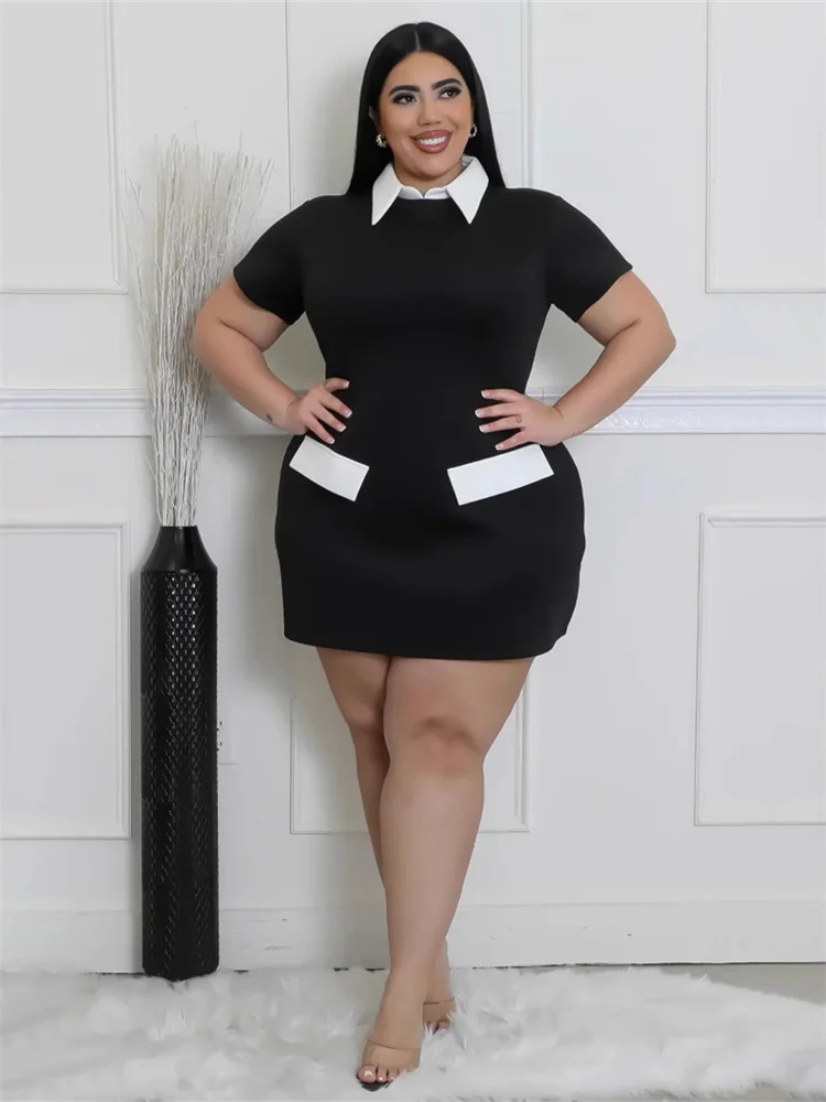 Wmstar Plus Size Dresses for Women Bodycon 2025  Sweet Elegant Black White Patchwork Summer Mini Dresses Wholesale Dropshipping