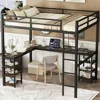 Full Size Loft Bed with Desk and Storage Shelves Industrial Style Heavy Duty Loft Bed Kids Teens Full Size L-Shaped Desk and 6 4