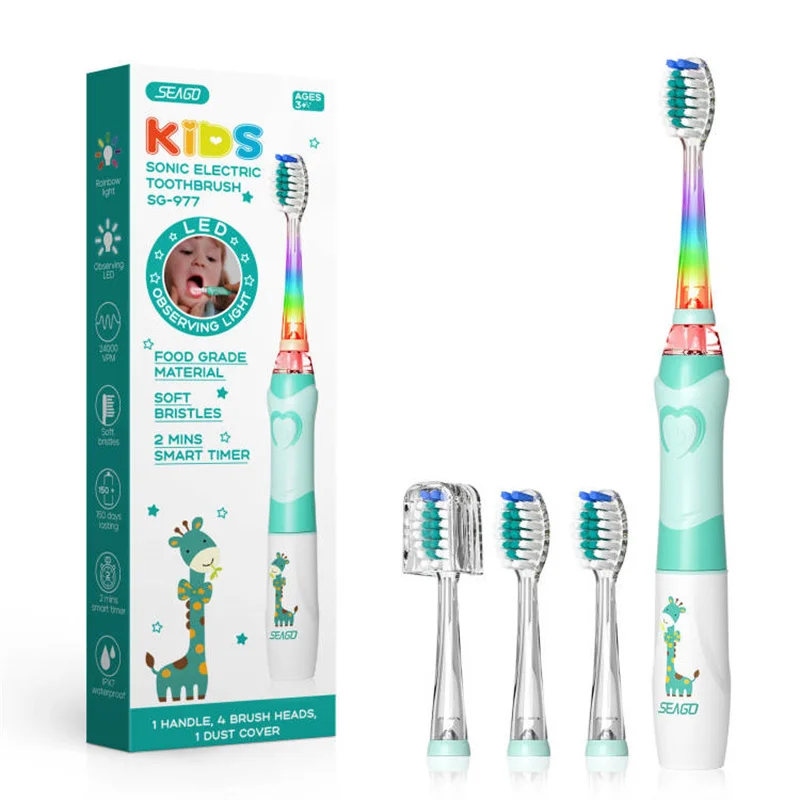 

SEAGO Sonic Electric Toothbrush for Children Kids Toothbrush LED Waterproof Electric Teeth Brush for 3-12 Ages Smart Timer SG977
