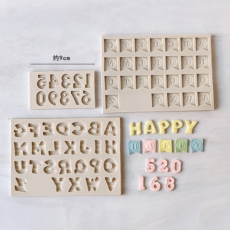 Mirosie Baking Cake Silicone Mold Uppercase and Lowercase Letters Texture Digital Fondant Chocolate Mold Cake Decorating Tools