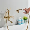 Golden Bathtub Faucets Wall Bathroom Bath Shower Faucet Brass Mixer Tap Swivel Spout Bath Tub Shower Mixers Telephone Style 2