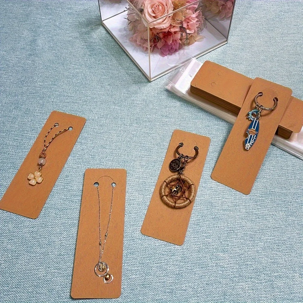 Jewelry Display Cards with Protective Sleeves 100-Pack Ideal for Necklaces Earrings & Keychains Crafted Gift Tags