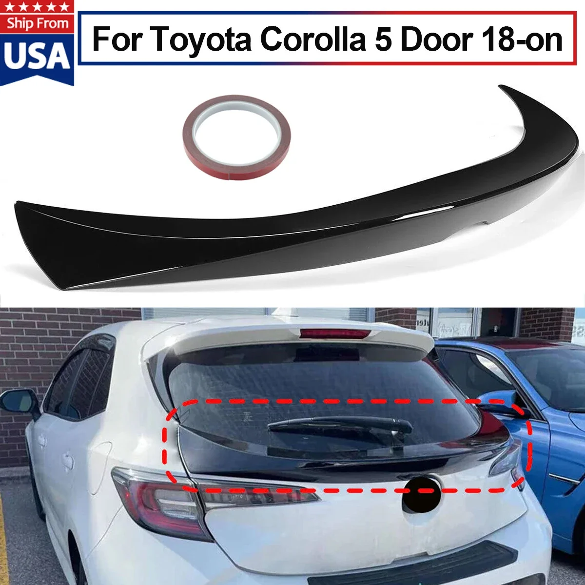 

FOR 19-22 TOYOTA COROLLA 5DR HATCHBACK GLOSS BLACK JDM TAILGATE MID SPOILER WING