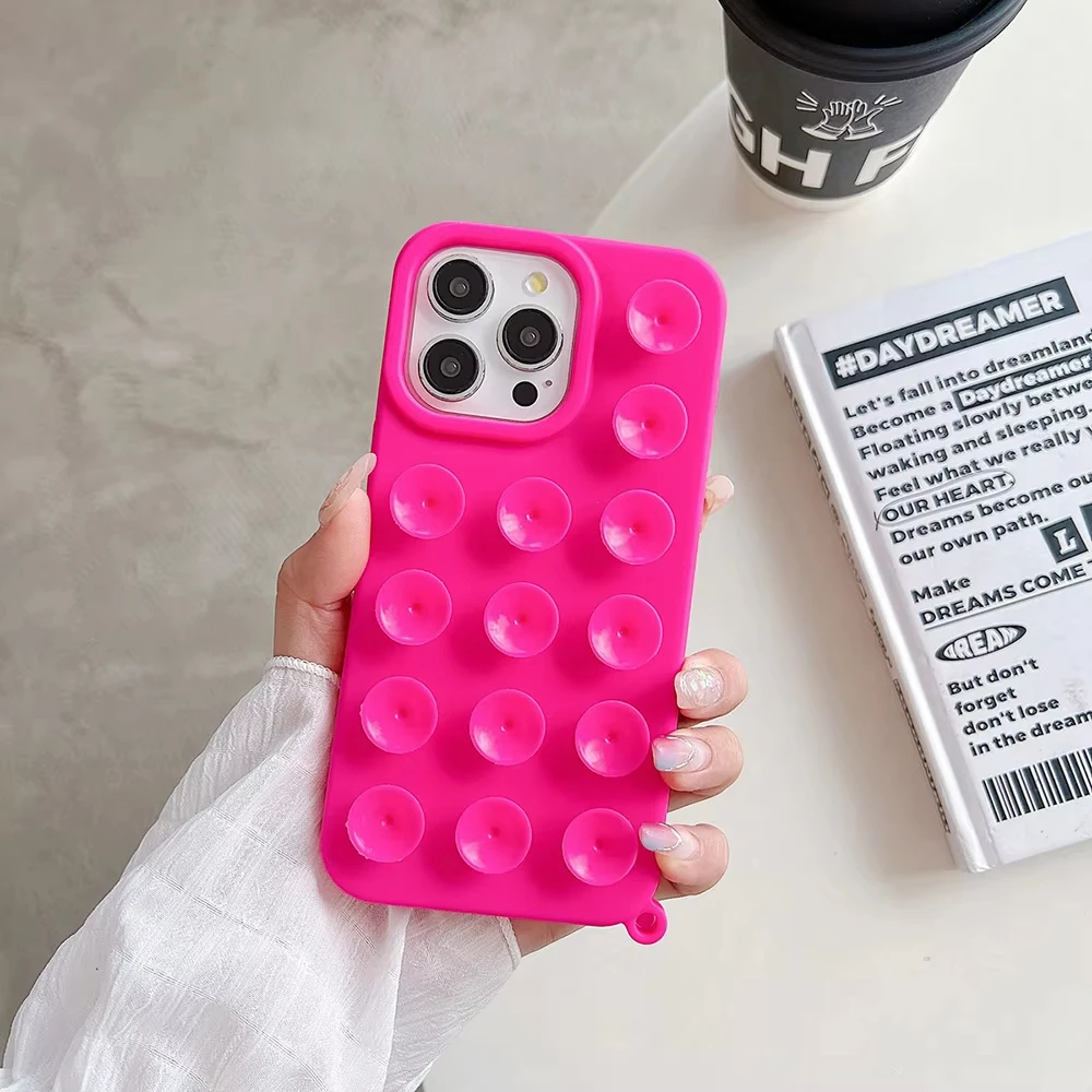Suction Cup Soft Silicone Anti-Slip Shockproof Candy Color Phone Case