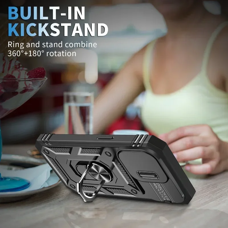 iPhone Case For iPhone 16 15 14 Pro Max 13 12 11 Pro Plus XR 360 Full Body Rugged Protective Slide Camera Stand Protection Ring Cover
