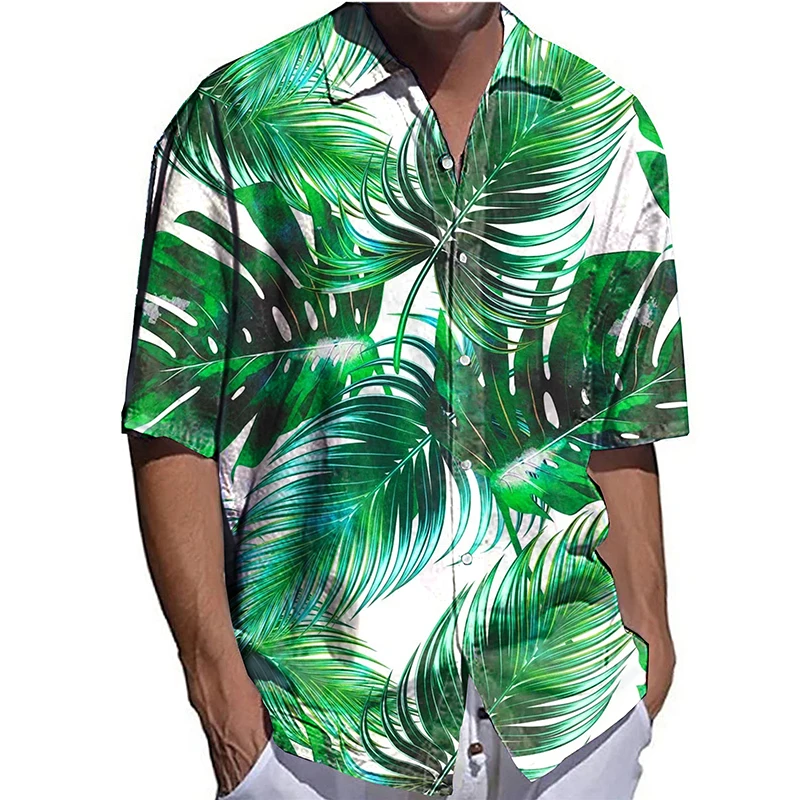 

Vintage Men Shirts Oversized Casual Shirt Leaves Print Half Sleeve Tops Men's Clothing Hawaiian Travel Cardigan Blouses High-End