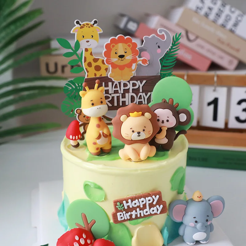 PRITOK 24 Stuks Dieren Taartdecoratie, Jungle Decoratie Verjaardag - Giraf, Leeuw, Olifant, Aap - Mini-Ballonnen voor Bruiloft, Feest, Babyshower