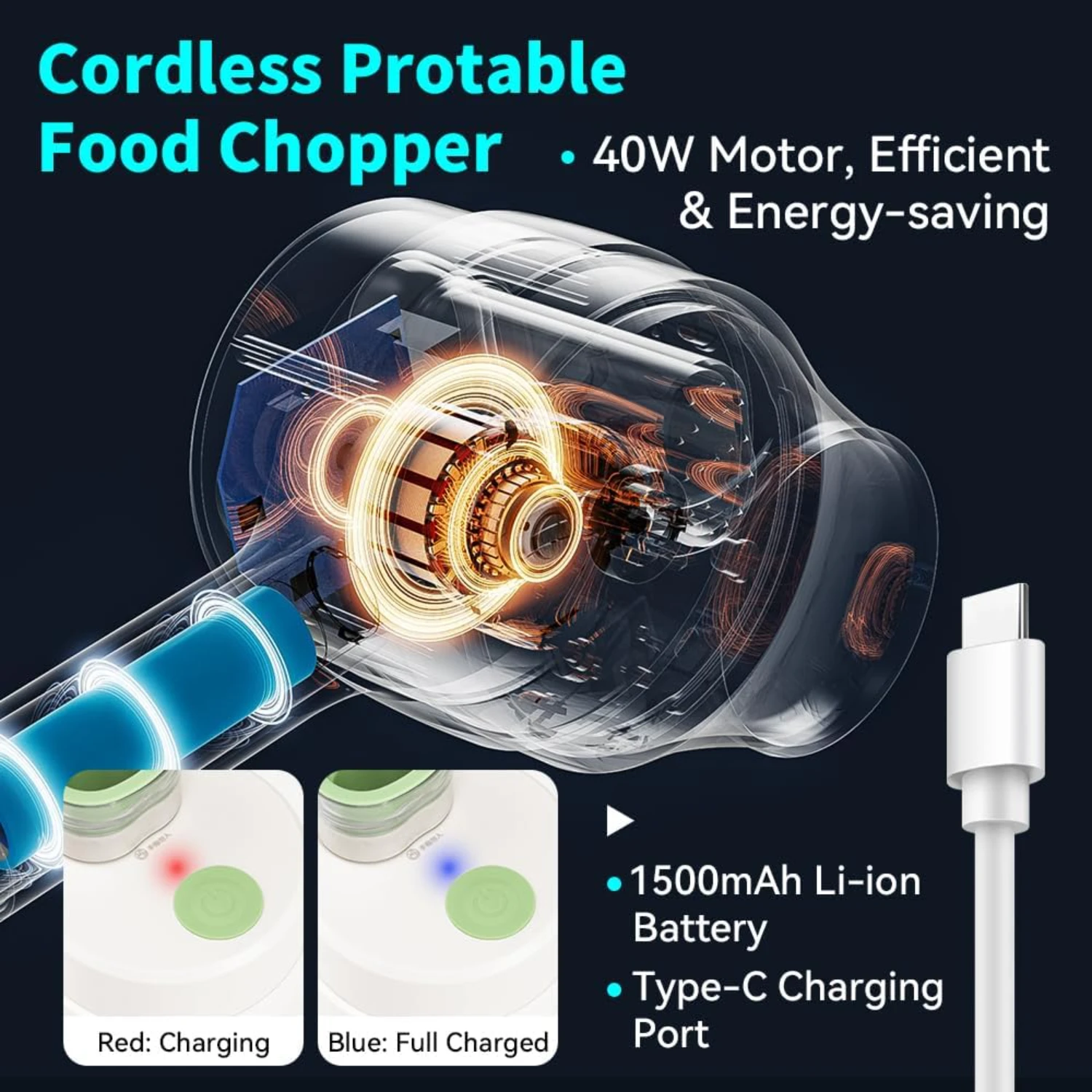 Dual Mode Cordless Food Processor & Handheld Salad Maker - Vegetable Slicer - Food Chopper IPX4 Waterproof 4