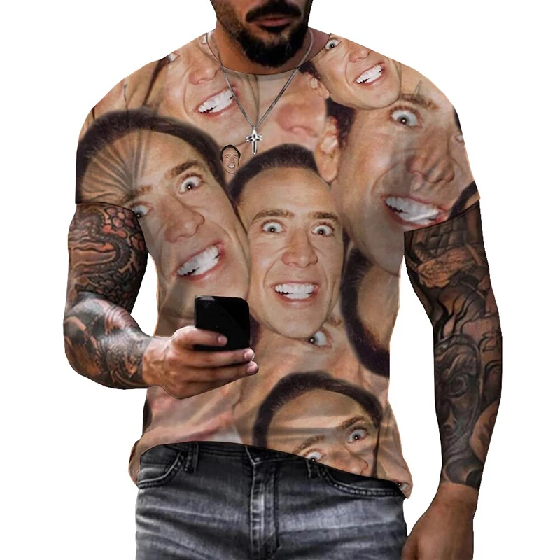 Nicolas Cage 3D Print T Shirt Men Woman Short Sleeve Streetwear