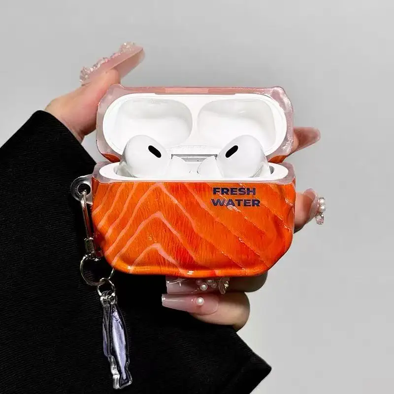 3D Creative Salmon Soft Silicone Earphone Case - Cartoon Headphone Box Transparent Cover