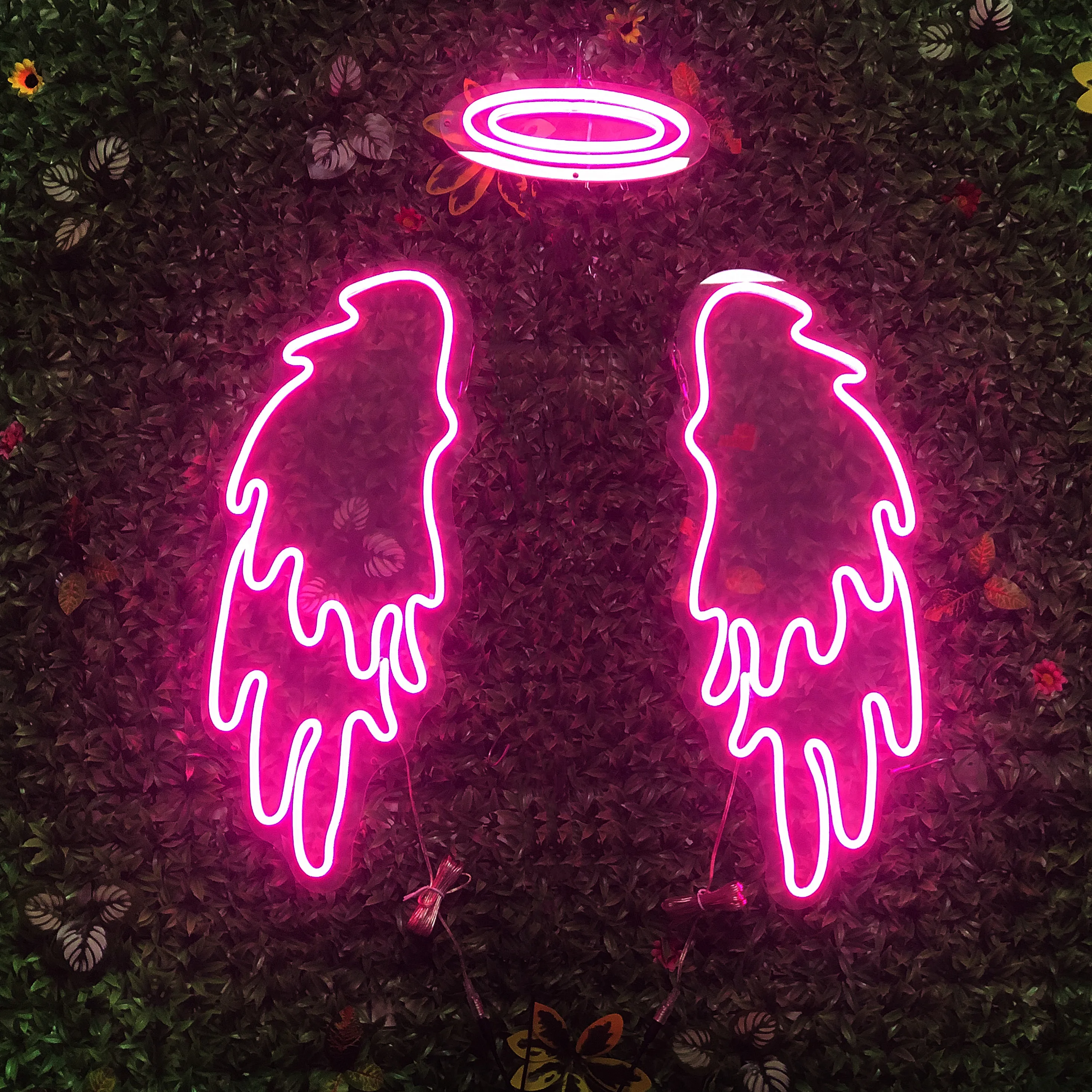 Angel Wings With Halo And Text LED Neon Sign Angel Wings Led Light Sign Wings Neon Sign Wedding Decor Wings Wall Room  Decor