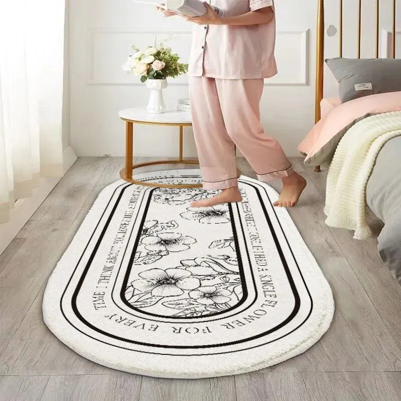 Modern Simple Imitation Cashmere Bedroom Bed Rug Oval Bed Front Mat Light Luxury Ins Style Carpet Nordic Living Room Rug decorative carpet,imitated cashmere carpet