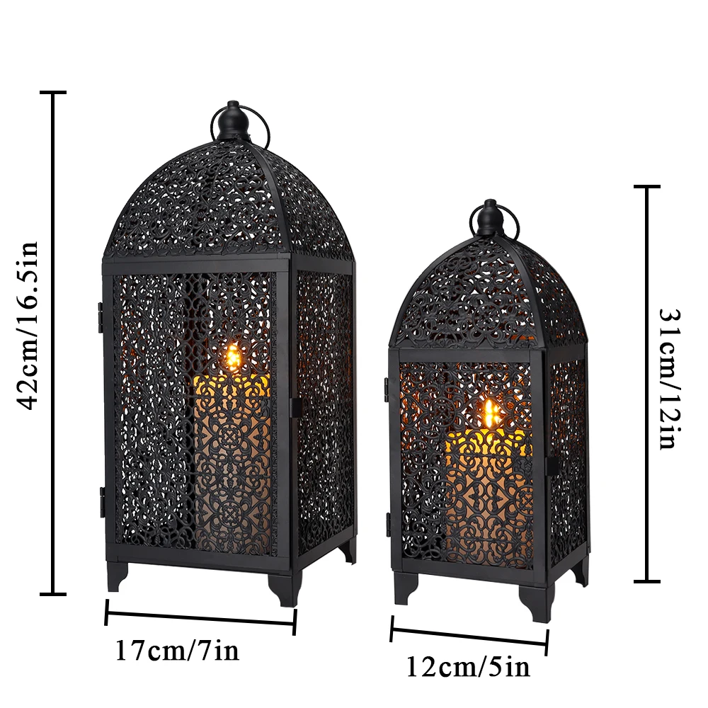 2Pcs Metal Candle Holder Black Candle Lantern Decorative Hanging Lantern with Hollow Pattern for Party Garden Indoors Outdoors images - 6