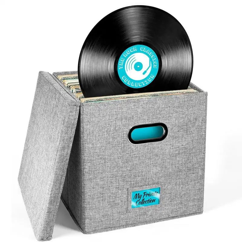 Simple Fabric Storage Box Foldable Covered Storage Box Large Capacity Dustproof Vinyl Record Organizer Box Home Supplies 4