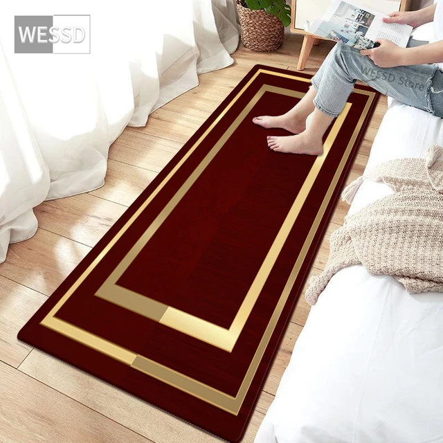 Simple Geometric Rugs For Bedroom Claret Washable Non-slip Kitchen Rug  Runner Modern Home Decor Absorbent