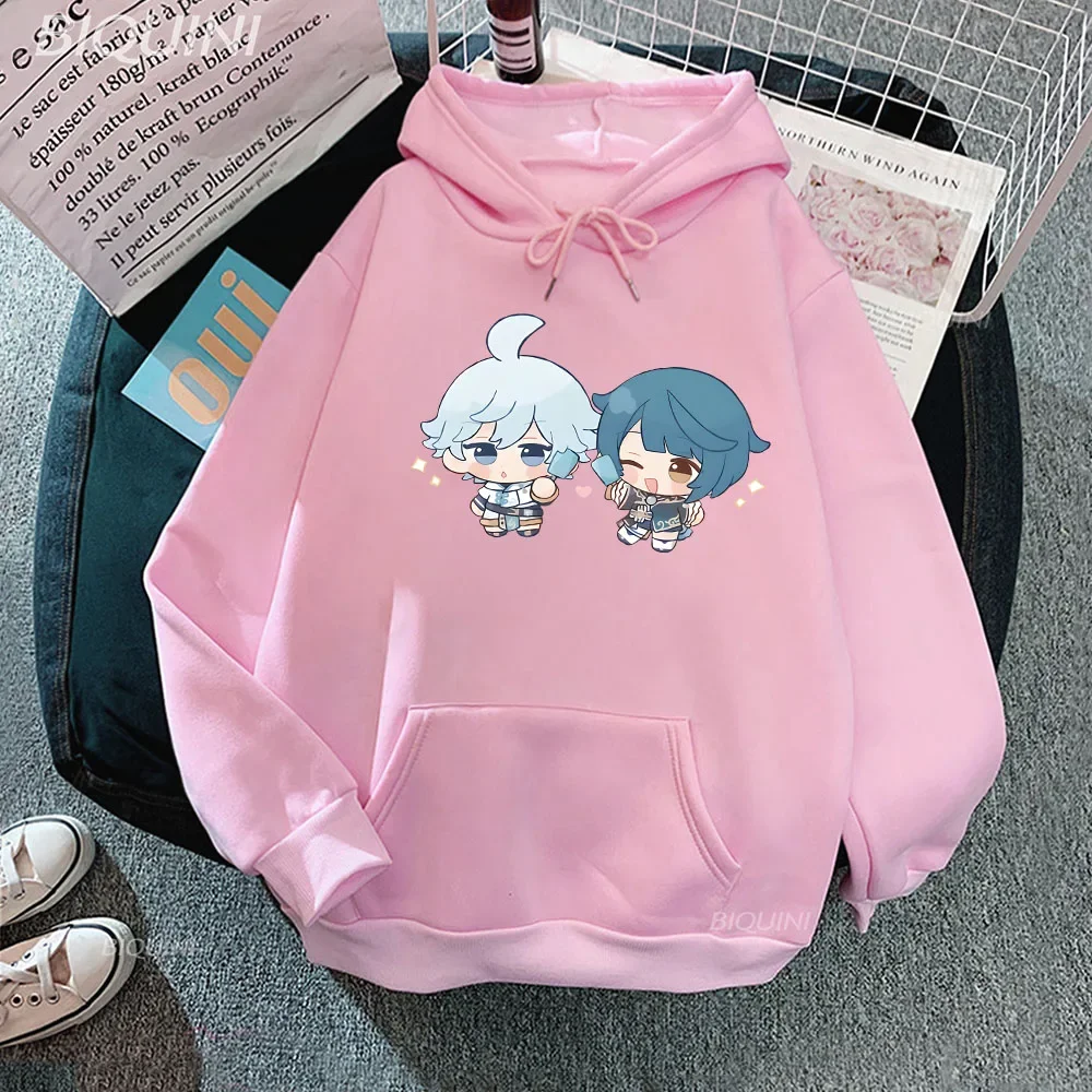 

Милые толстовки Genshin Impact Kawaii Chongyun Qiuxing, пуловеры с рисунком из мультфильма «Мир Приключений» для студенток и девушек, женская одежда