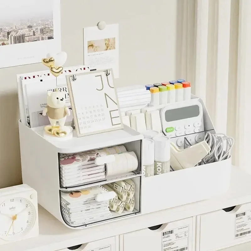 Organizer da scrivania a cassetto, contenitore multi-scomparto per cosmetici e cancelleria, scaffale organizer per ufficio, studio e camera da letto - immagine 2