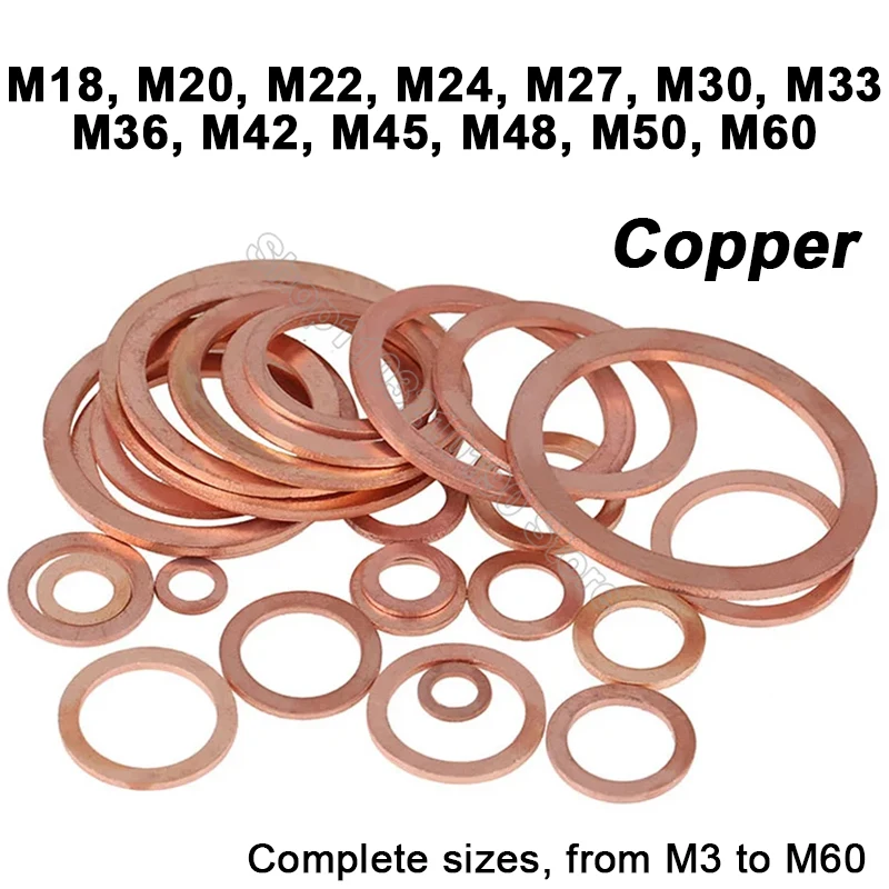 1-30pcs M18 M20 M22 M24 M27 M30 M33 M36 M42 M45 M48 M50 M60 Copper Washers Shim Flat Gasket Ring Seal Plain Spacer For Sump Plug