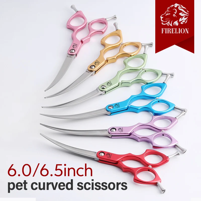 FIRELION profesional 440C 6,0/6,5 pulgadas tijeras coloridas para el cuidado de perros tijeras curvas para cortar el pelo de perros