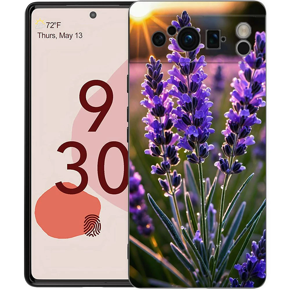 Elegant Lavender Floral Soft Shockproof TPU Phone Case - Black Cover