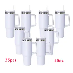 25pcs 40oz Sublimation Blanks Tumbler With Handle Stainless Steel