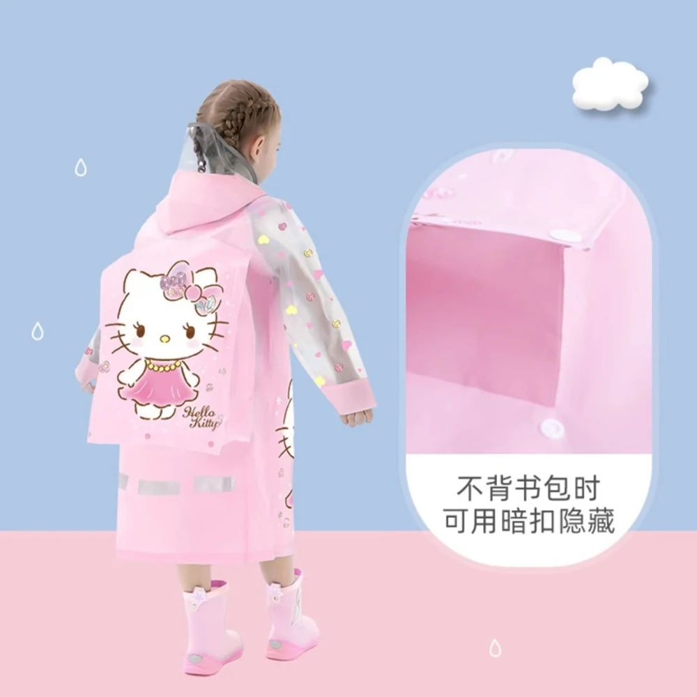 Sanrio Hellokitty Integrated Raincoat School Bag Seat Child Girl Waterproof with Cover Cartoon Cute Environmental Friendly