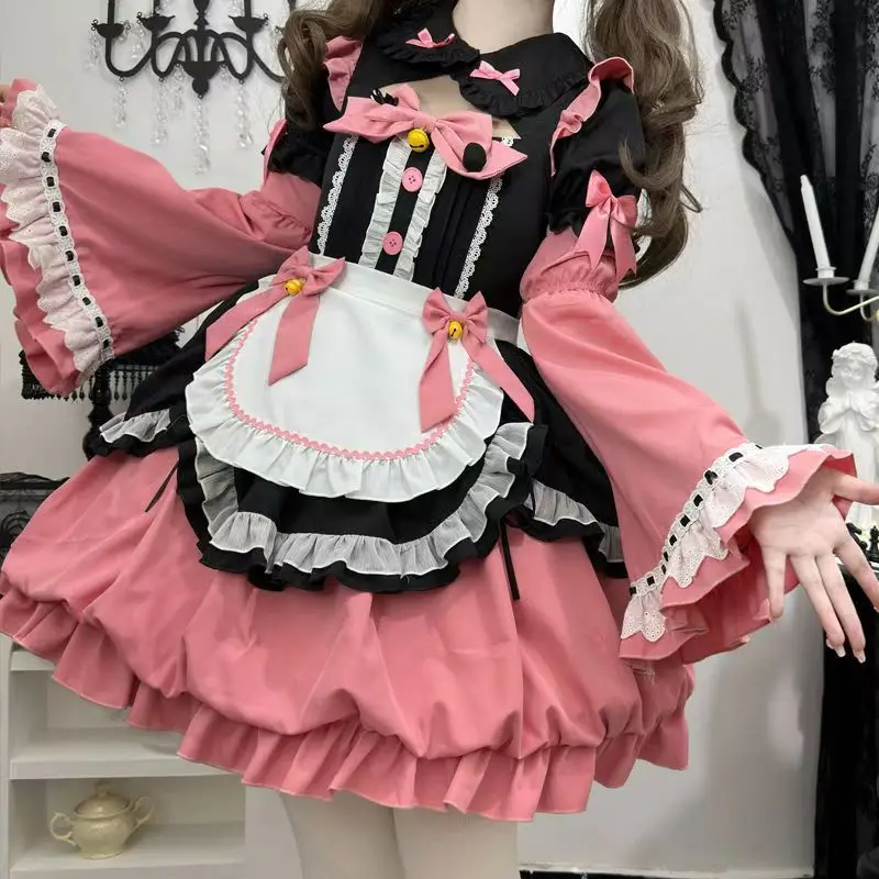 Lovely Flare Sleeve Bud Casual Cute Dress Patchwork Lace Panelled Slim Waist Robe Exquisite Preppy Style Japanese Moda Vestidos