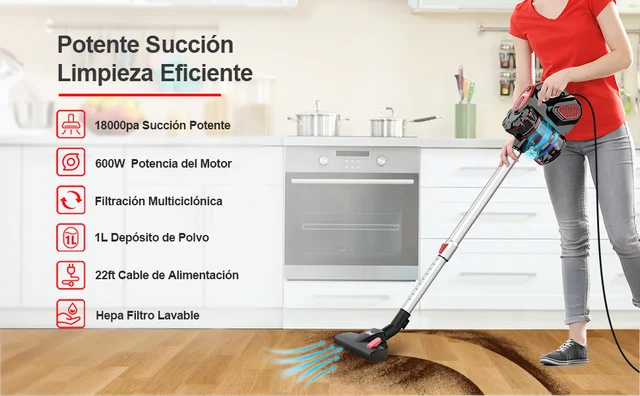 INSE Aspirador con Cable, Aspiradora Escoba de Succión Poderosa de 18kPa,  Aspiradora Escopa 3 En 1 Vertical y de Mano para Hogar, Sofas, Mascotas,  600W, 1L, Hepa Filtro Lavable (Azul) - AliExpress