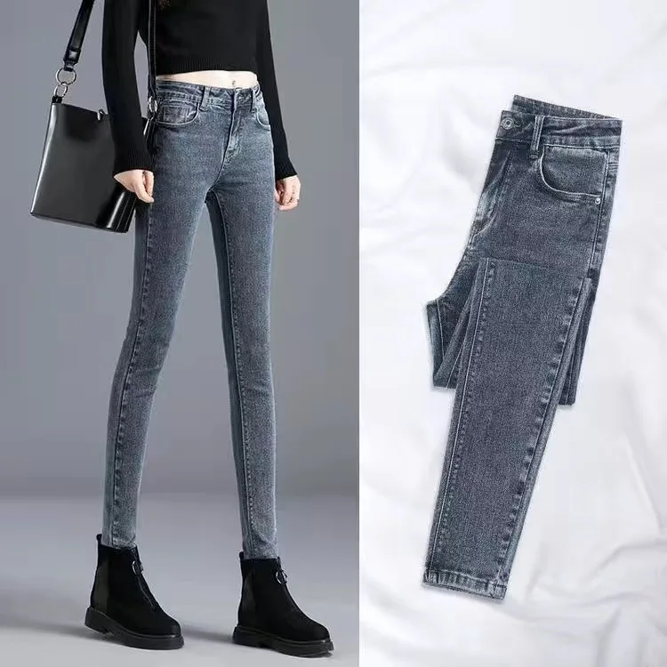 

Elastic Denim Trousers Jeans Women Stretchy High Waist Thicken Tight Regular Slim Jeans Work Summer Pants Trousers