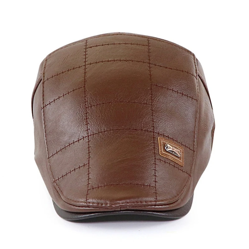 Autumn Winter Men Beret Hat Leather Flat Cap Male Adjustable Fashion Warm Leather Mens Retro Beret Caps beret hat,woolen beret