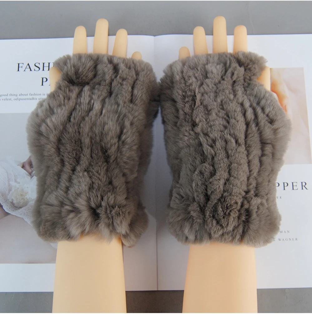 2026 New Fashion Real Rex Rabbit Fur Gloves Women Winter Genuine Fur Mittens Girl Fingerless Gloves Wrist Warmer Elastic Fluffy