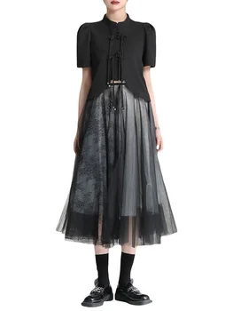 Women Half Dress Lace Mesh Floral Spring Fall Summer Street Casual Party Black Punk Skirt 1
