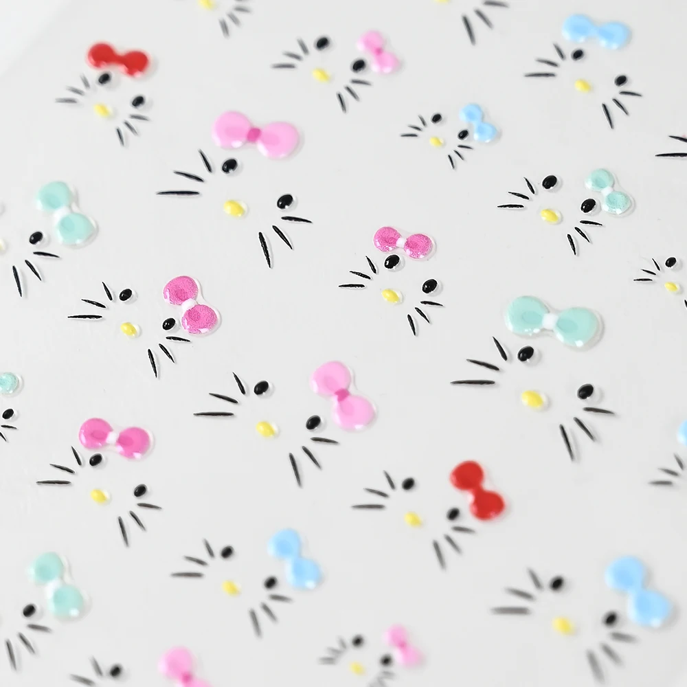 4개/세트 헬로키티 수염 얼굴 귀여운 네일 스티커 소녀들을 위한 헬로키티 스마일 윙크 표정 네일 데칼 레드 키티 얼굴 슬라이더