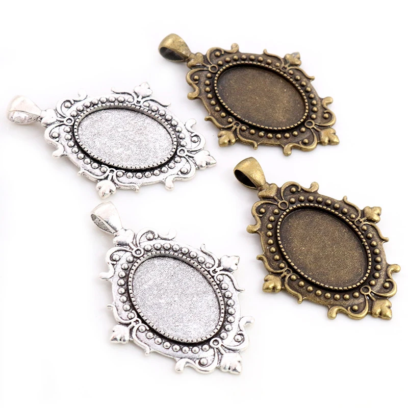 5 stücke 18x25mm Innere Größe Antike Silber Überzogene Bronze Blumen Stil Cameo Cabochon Einstellung Anhänger halskette erkenntnisse
