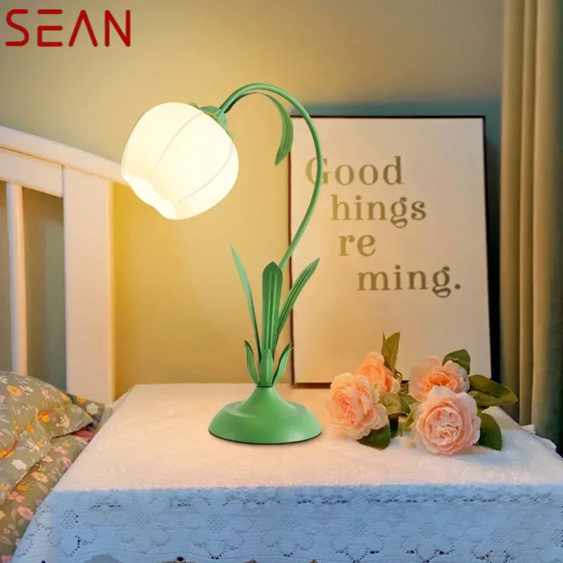 SEAN Nordic LED Table Lamp Creative Green Vintage Glass Desk Lighting Modern Decor For Home Living Room Bedroom Bedside