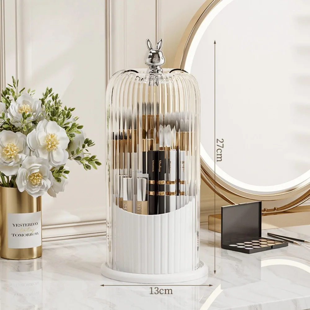 360° Rotating Makeup Brush Organizer - Dustproof Cosmetic Storage Box with Clear Lid Vanity Organizer for Lipstick Brushes Pens 6