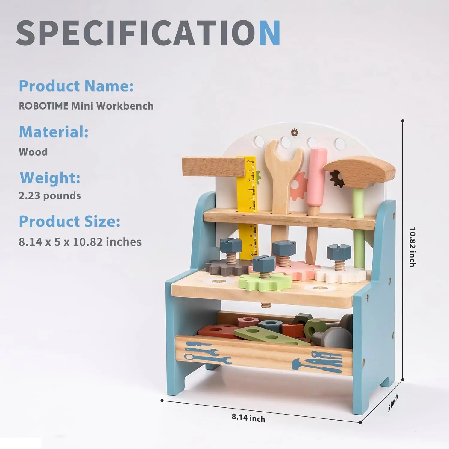 Robotime Tool Bench Set Mini Wooden Work Bench Construction Toys Educational Pretend Play Gift Toy Tools Set for Boys Girls - Image 6