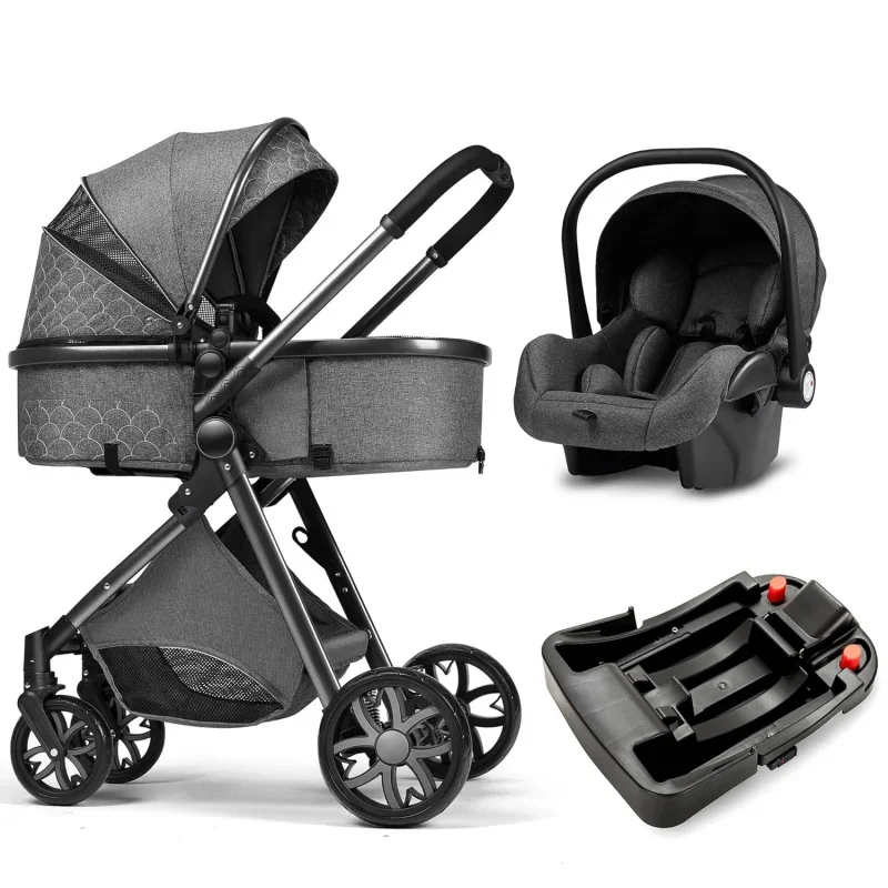 3 in 1 Baby Travel System Infant Baby Stroller Pushchair High Landscape Reversible Foldable Portable Stroller Newborn Pram Recli