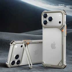 Oatsbasf Minimalist Magsafe Shockproof Phone Case with Stand and Metal Frameless Design - iPhone 17 Pro (Titanium)
