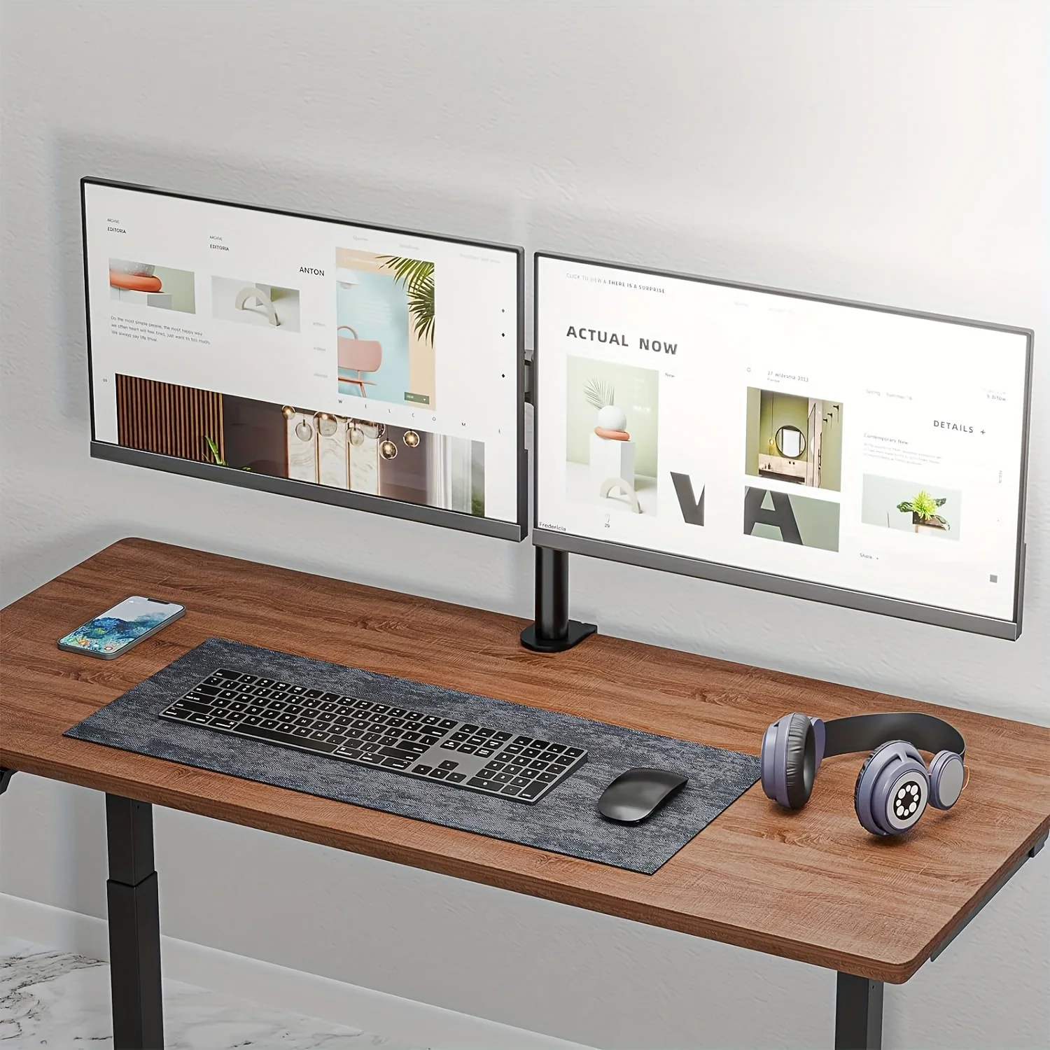 Monitor Desk Mount, Fully Adjustable Dual Monitor Arm for 2 Computer Screens up to 27 inch, Clamp Base Stand for Desk