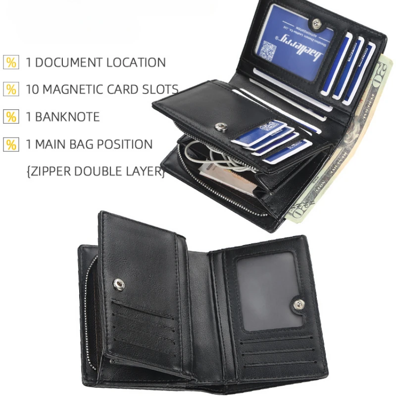 Luxury Brand Men Short Wallet Vertical Multi-card Position Snap Coin Purse Fashionable Youth Card Bag Male PU Solid Color Clutch 4