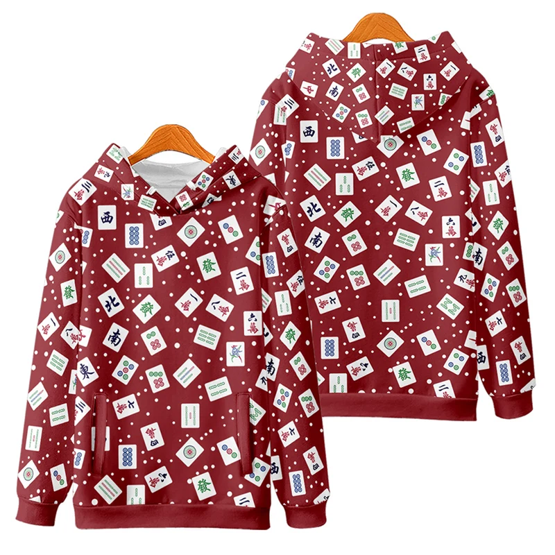 

Mahjong-themed Hoodie with FA FA FA Pattern for Men and Women, Loose Casual Spring and Autumn Hooded Jacket