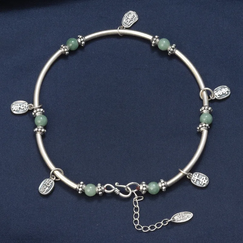 925 Sterling Silver Elbow Emerald Round Bead Foot Chain Anklets for Women Girls anklet bracelets silver anklets ankle chain