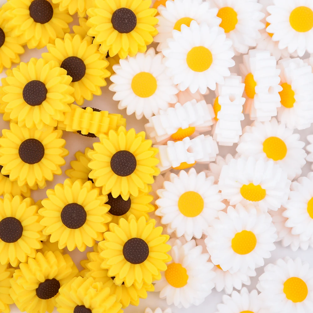 Silicone Beads 10pcs LOFCA Daisy Sunflower Cute Food Grade Teether BPA-Free Baby Toy Chain Accessories