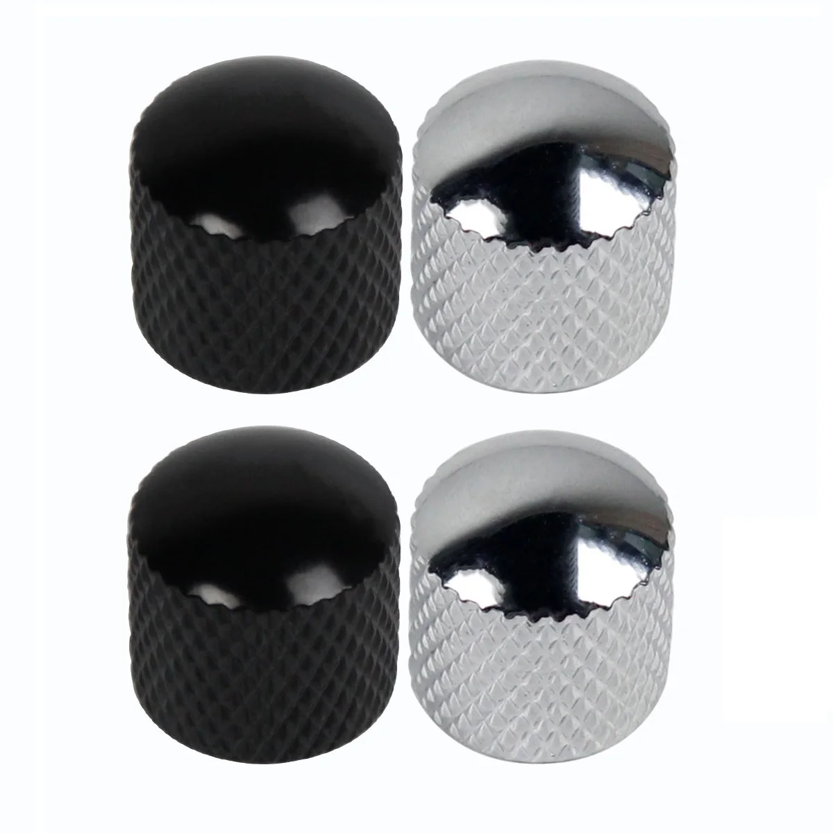 FLEOR 4 Stück Dome Top Gitarre Bass Metallknöpfe Bedienknöpfe Chrom/Schwarz Wählen Sie