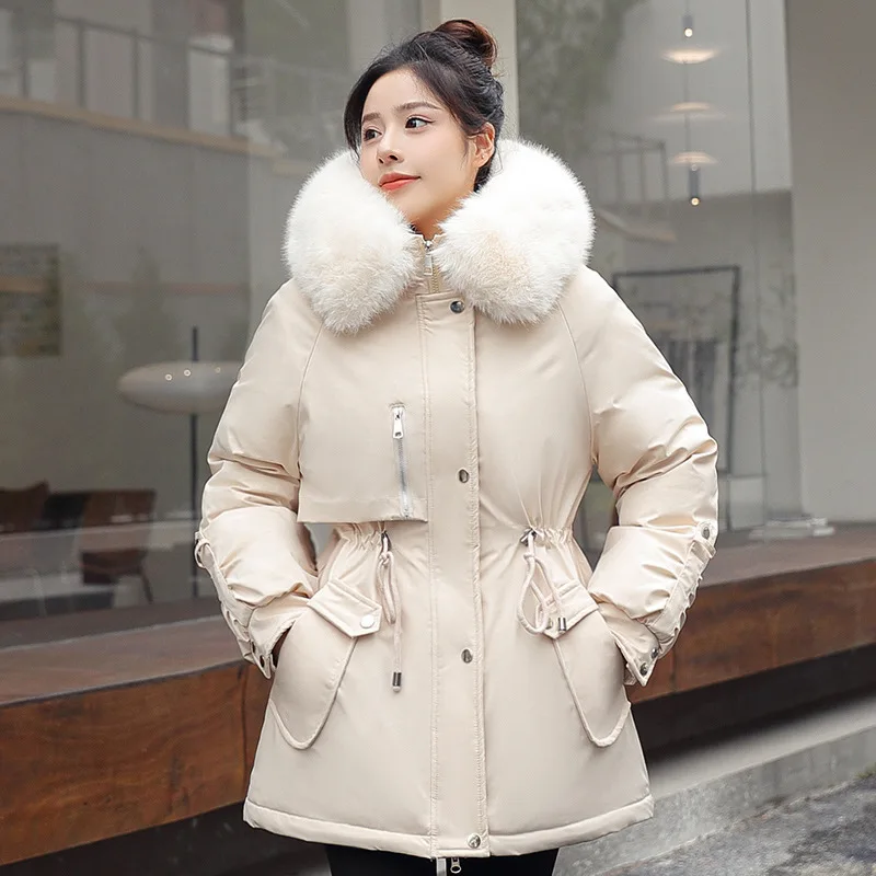 

Winter Jacket Women Parka Fashion Long Coat Liner Hooded Parkas Slim With Faux Fur Collar Warm Snow Wear Padded Clothes