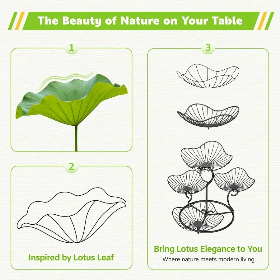 PouHenier.jh 4 Tier Fruit Basket Stand for Counter Kitchen Tiered Fruit Bowl Organizer for Dining Table Countertop Multi Level